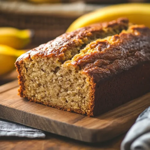 Easy 4-Ingredient Banana Bread on a wooden cutting board.