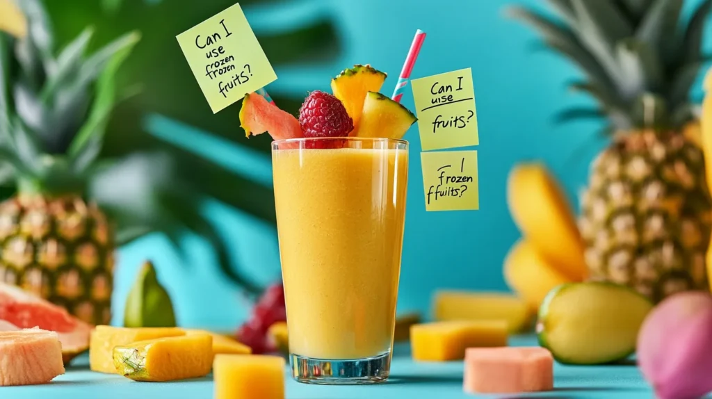 Sunrise Sunset Tropical Smoothie with FAQs about ingredients and preparation.
