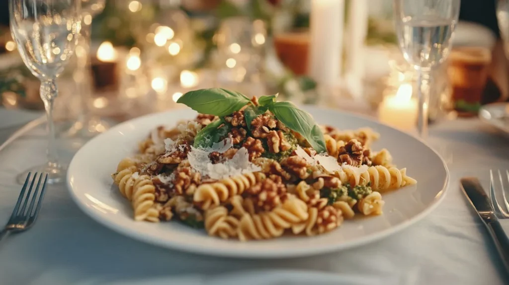 Pasta with walnut pesto sauce