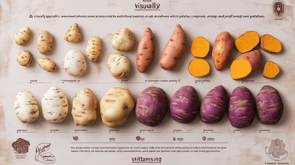 Nutritional comparison of white, orange, and purple sweet potatoes.