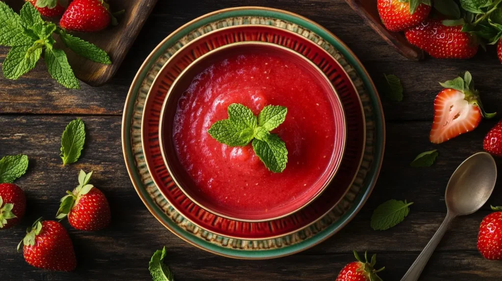 Fresh homemade strawberry puree in a bowl