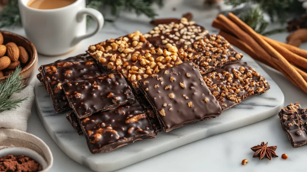 Various modern variations of peanut brittle, including chocolate-dipped and spiced versions