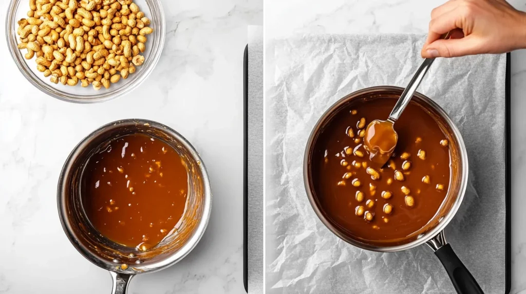 Step-by-step process of making peanut brittle at home