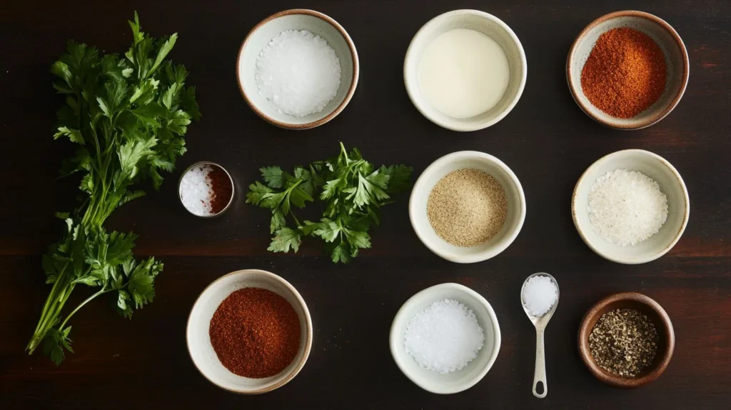 Flat-lay of spices including paprika, garlic powder, and oregano for homemade Philly cheesesteak seasoning