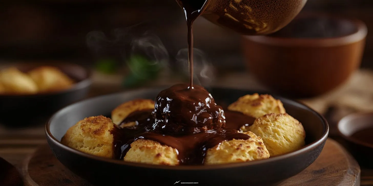 Southern-style chocolate gravy poured over biscuits.