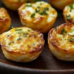 Freshly baked egg bites with cottage cheese on a wooden plate