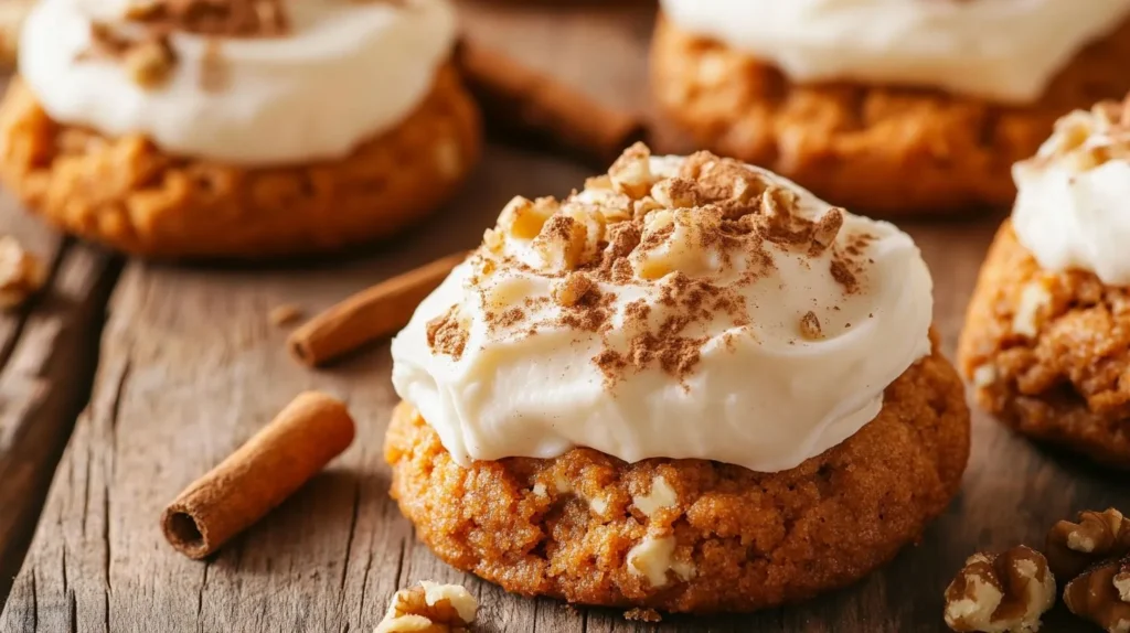 Soft carrot cake cookies with cream cheese frosting