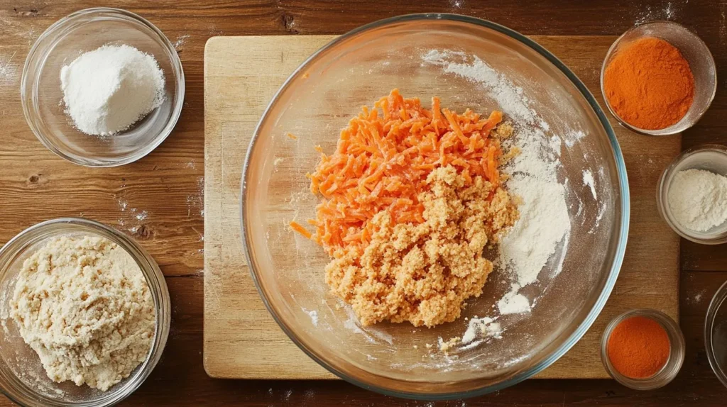 Carrot cake cookie ingredients and mixing process