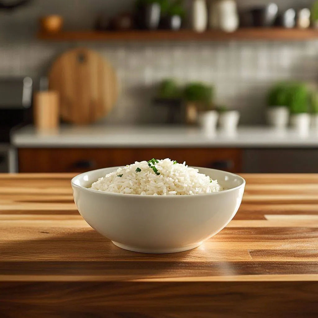 Three bowls of flavored Jasmine rice with different seasonings and garnishes.