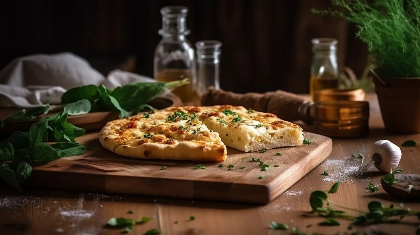 Freshly baked cottage cheese flatbread on a wooden board