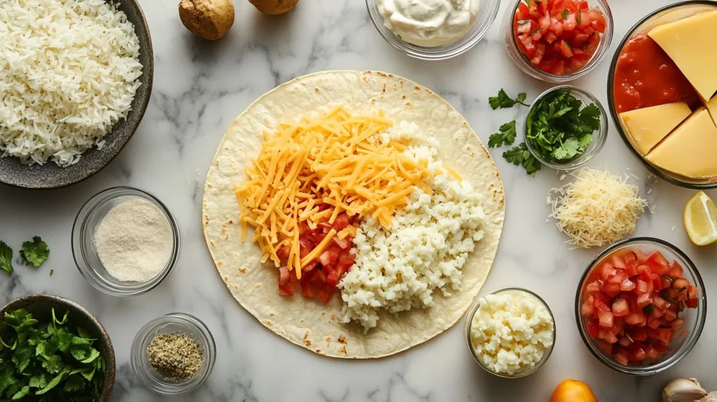 Hands folding a tortilla to make a Grilled Cheese Burrito.