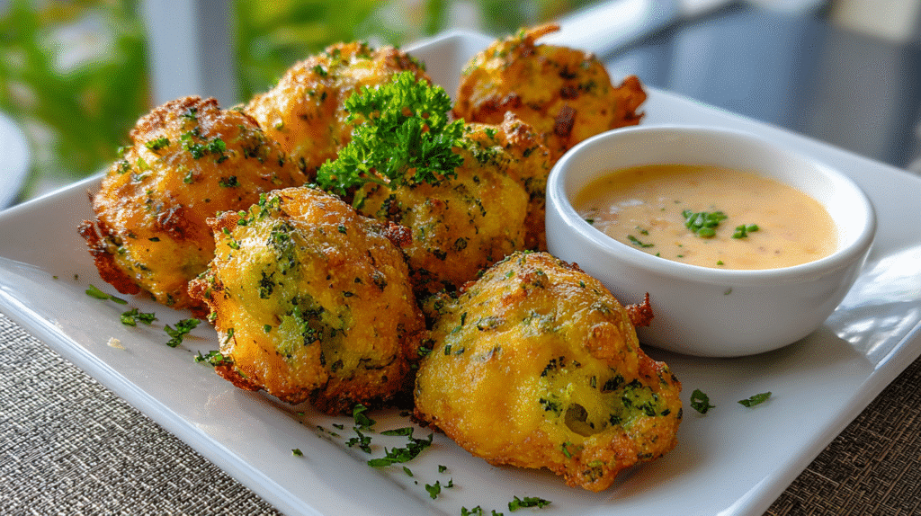 Serving broccoli cheddar poppers