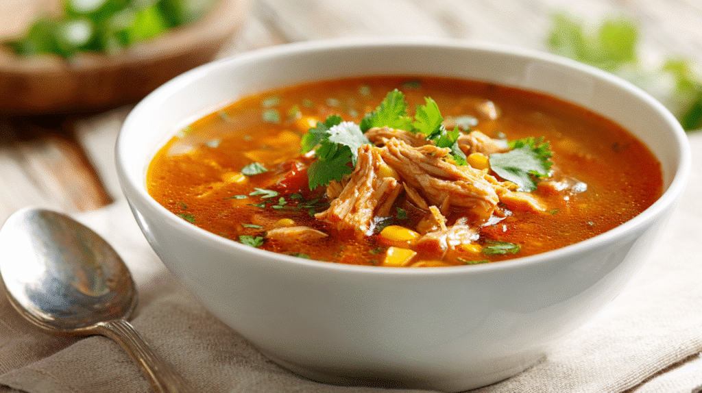 Serving creamy chicken enchilada soup