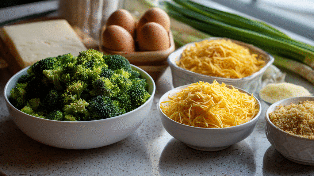 Ingredients for broccoli cheddar poppers