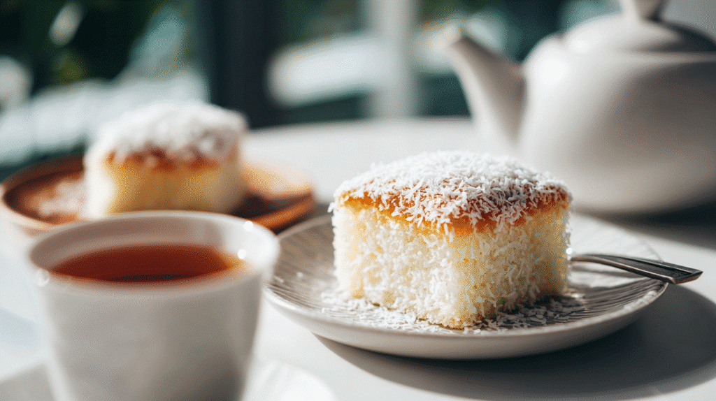 Serving coconut mochi cake