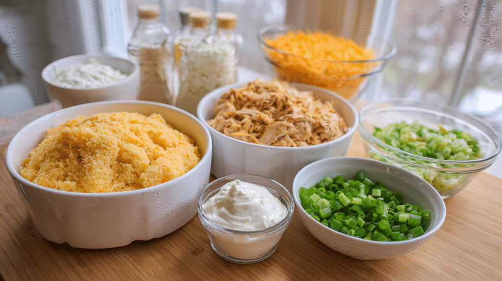Ingredients for southern loaded cornbread casserole