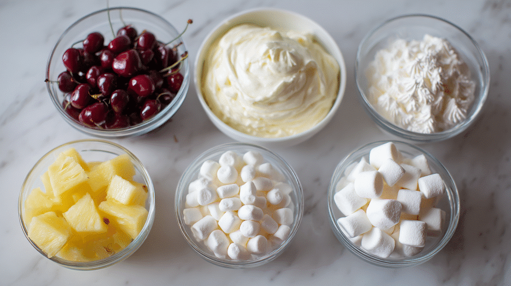 Ingredients for cherry fluff recipe