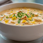 Creamy chicken enchilada soup in a bowl
