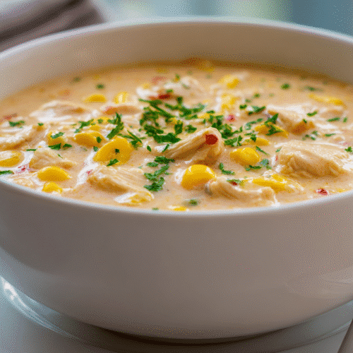 Creamy chicken enchilada soup in a bowl