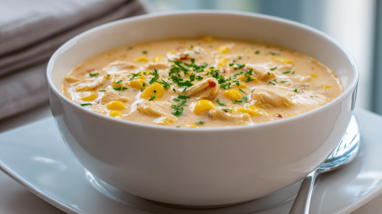 Creamy chicken enchilada soup in a bowl