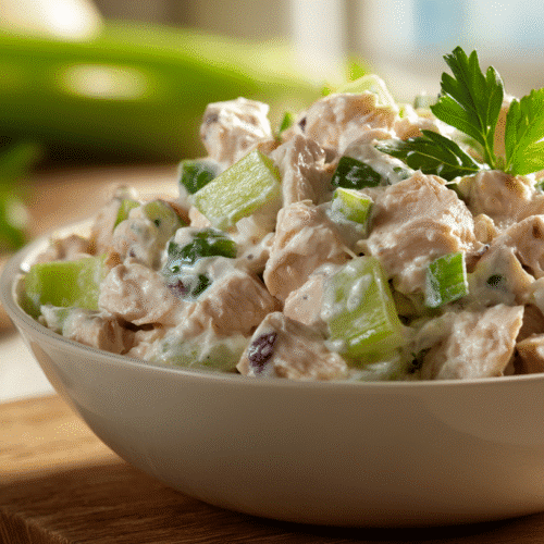 Easy chicken salad made with tender chicken and creamy dressing