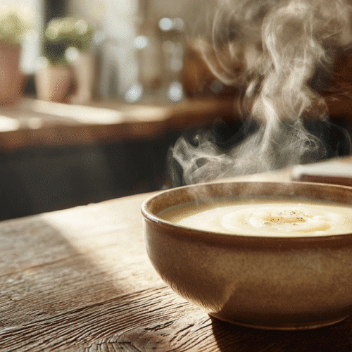 Creamy potato soup served warm in a bowl