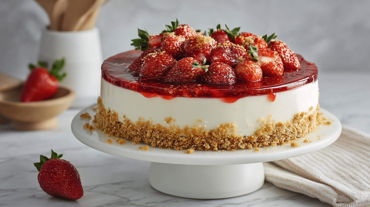 Creamy strawberry crunch cheesecake