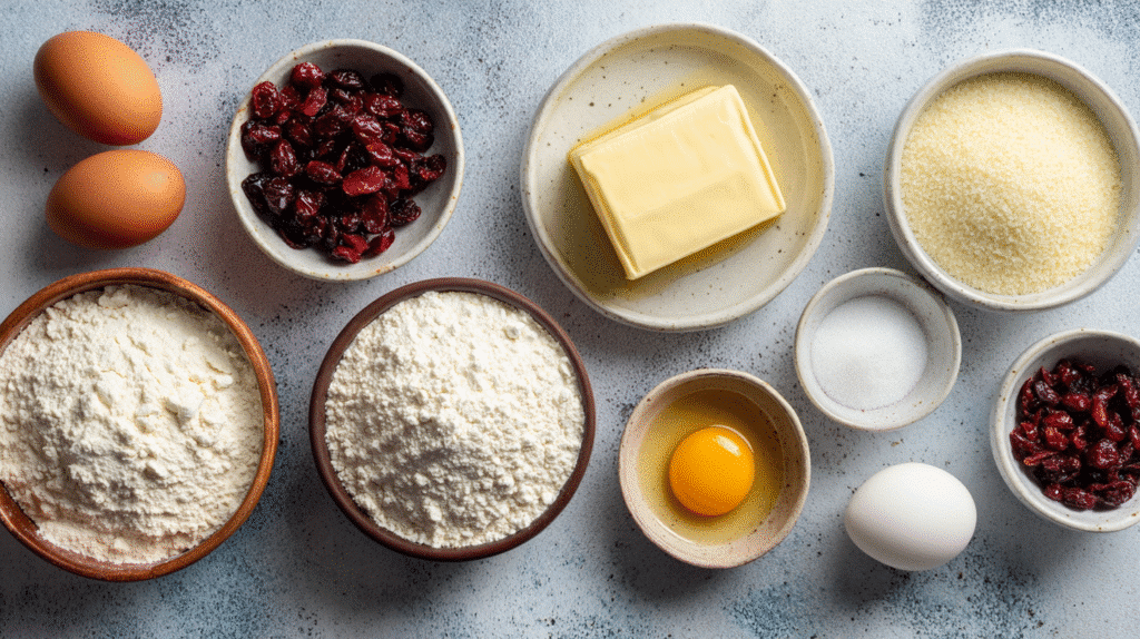 Ingredients for cranberry cookies