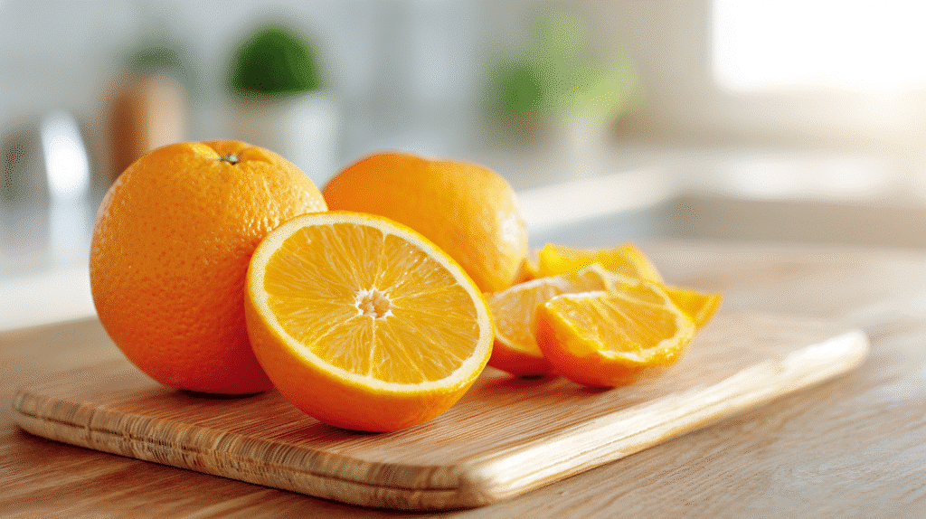 Fresh oranges used to make dried orange slices