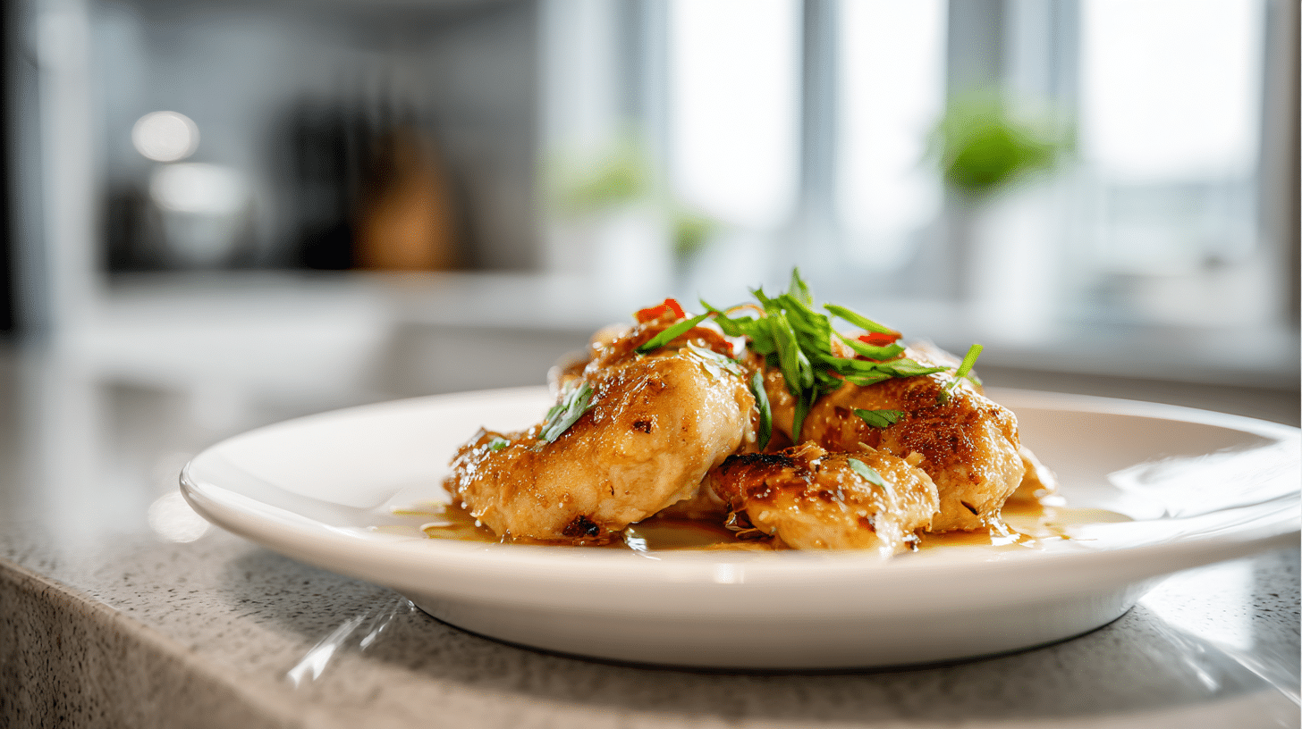 Ginger garlic chicken served on a plate