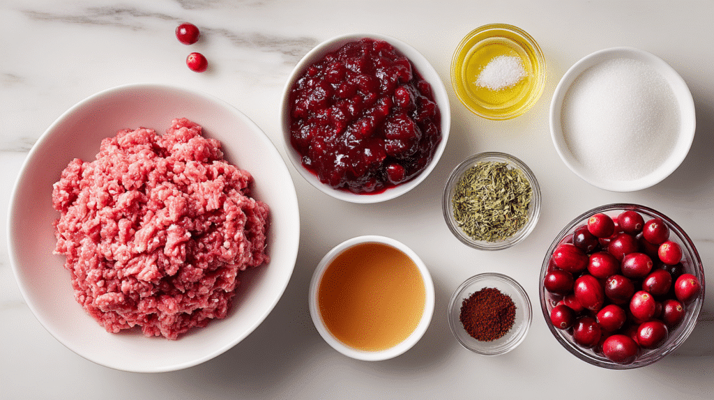 Ingredients for cranberry meatballs
