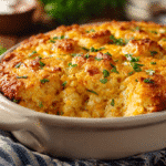 Hearty southern loaded cornbread casserole fresh from the oven