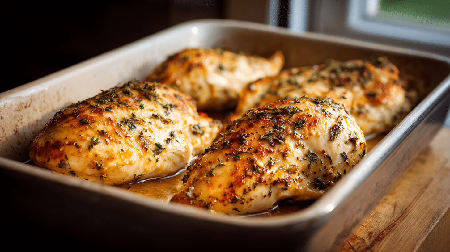 Juicy oven-baked chicken breast cooked until tender