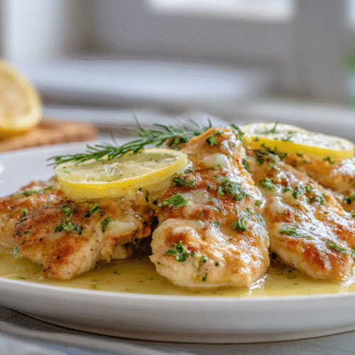 Lemon chicken served with lemon sauce