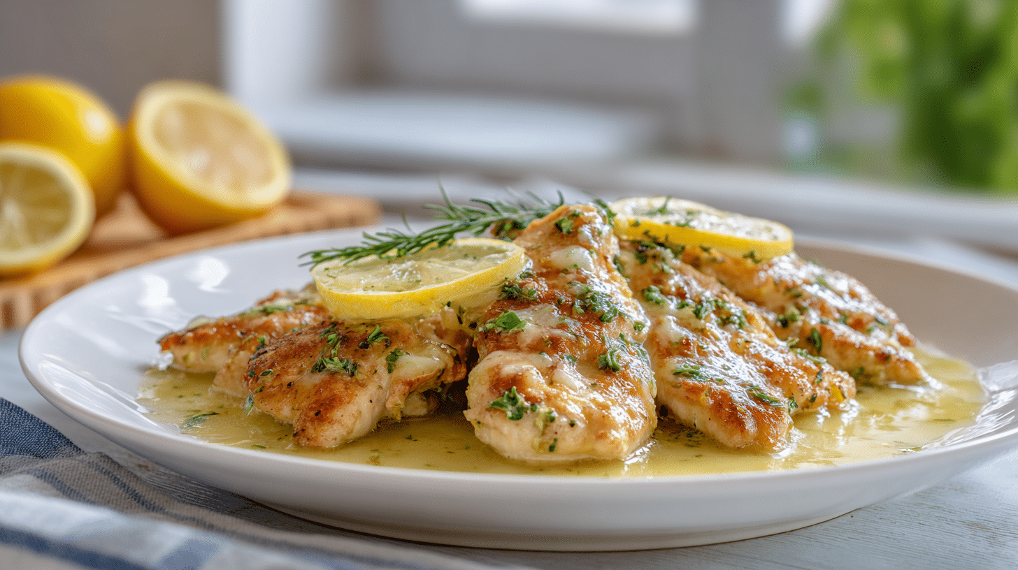 Lemon chicken served with lemon sauce