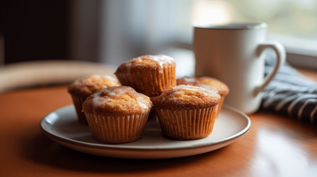 Plate of maple glazed donut muffins ready to eat.