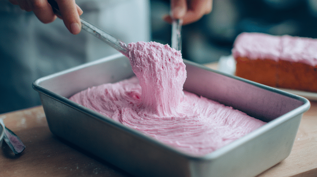 Steps for making pink coconut snowball cake bars