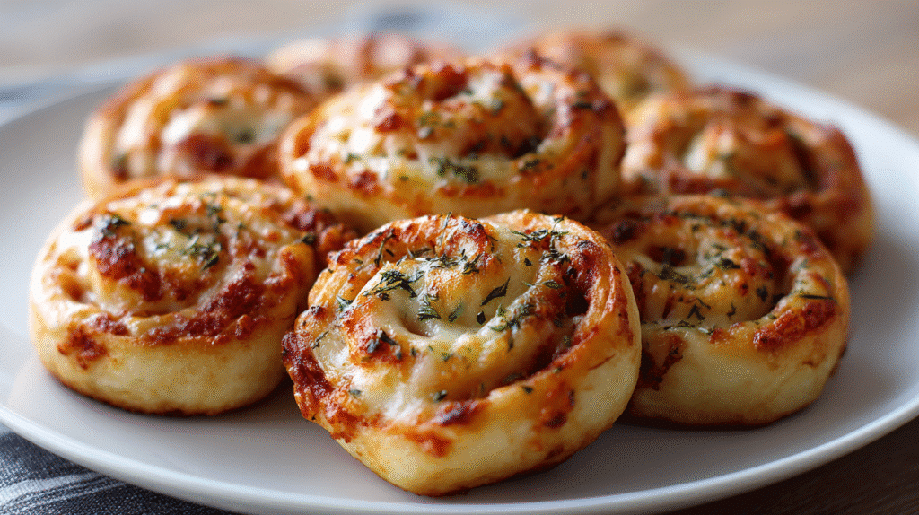 Plate of garlic butter pizza rolls ready to eat.