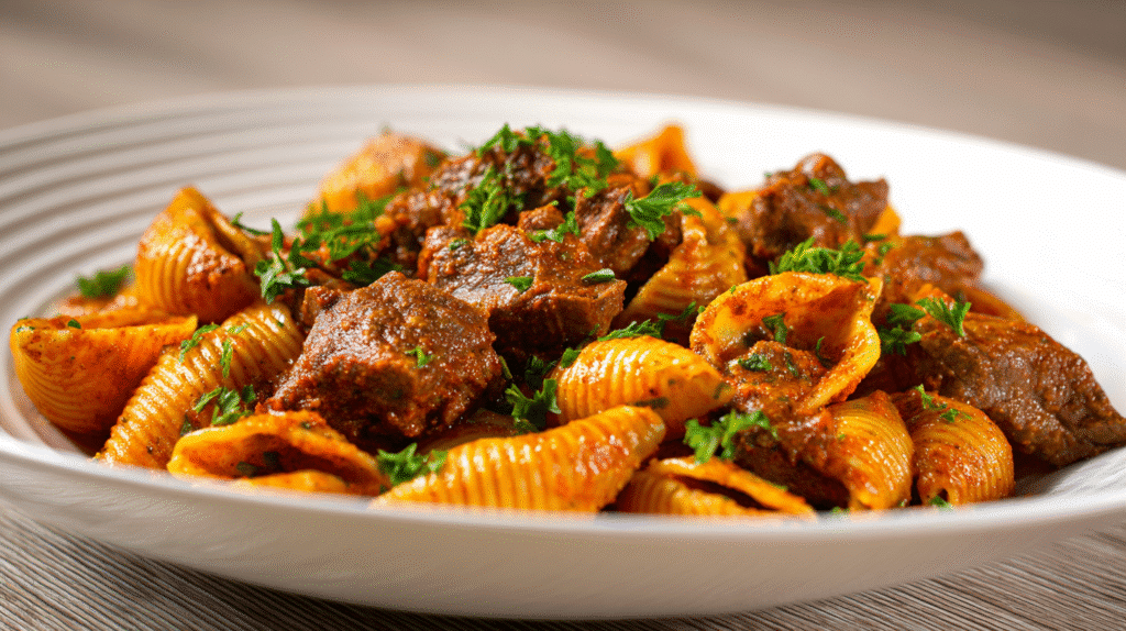 Serving paprika steak shells