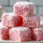 Pink coconut snowball cake bars