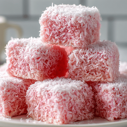 Pink coconut snowball cake bars