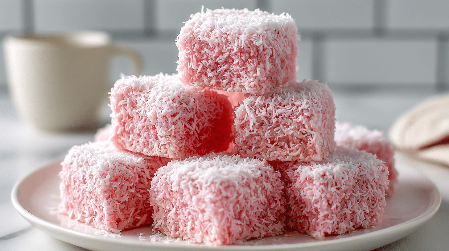 Pink coconut snowball cake bars