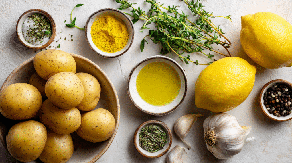 Ingredients for lemon Greek potatoes
