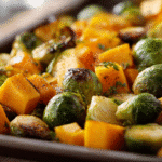 Roasted butternut squash and Brussels sprouts