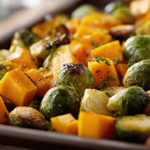 Roasted butternut squash and Brussels sprouts
