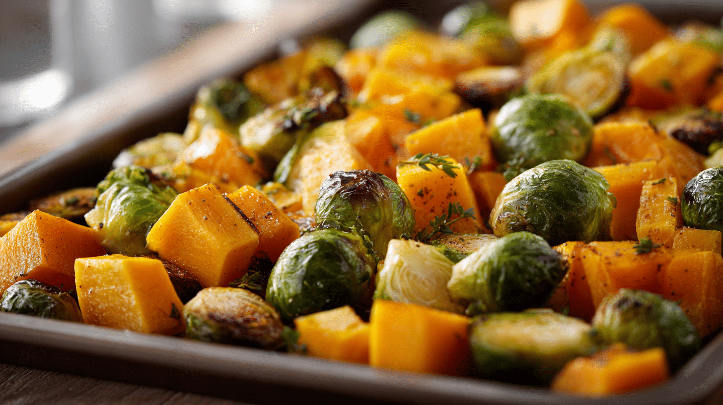 Roasted butternut squash and Brussels sprouts