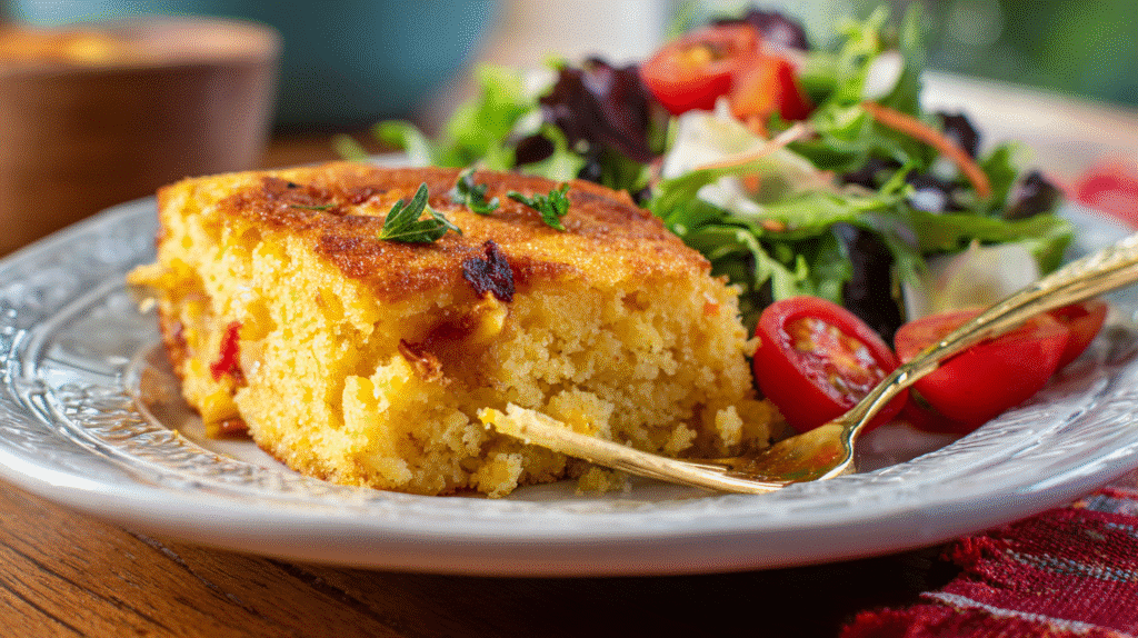 Southern loaded cornbread casserole served for dinner