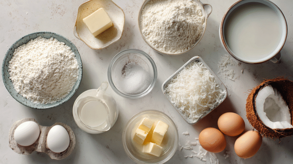 Ingredients for coconut mochi cake