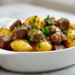 Tender Slow Cooker Beef Bites with potatoes
