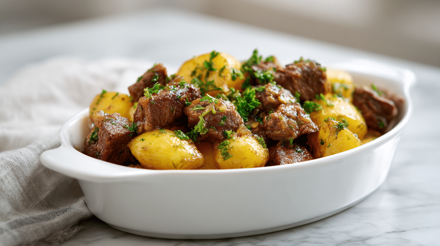 Tender Slow Cooker Beef Bites with potatoes